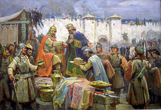 Хан Тервел и Юстиниан ІІ  - Димитър Гюдженов (1960 г.)