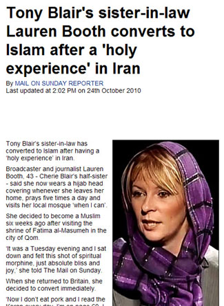 Tony Blair's sister-in-law Lauren Booth converts to Islam after a 'holy experience' in Iran