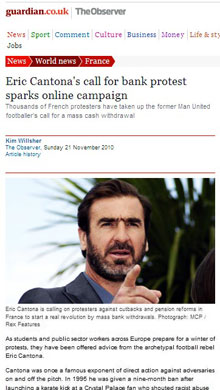 Eric Cantona's call for bank protest sparks online campaign