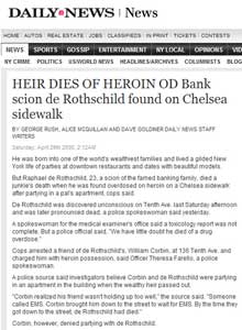 HEIR DIES OF HEROIN OD Bank scion de Rothschild found on Chelsea sidewalk