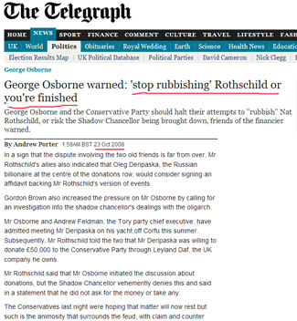 George Osborne warned: 'stop rubbishing' Rothschild or you're finished